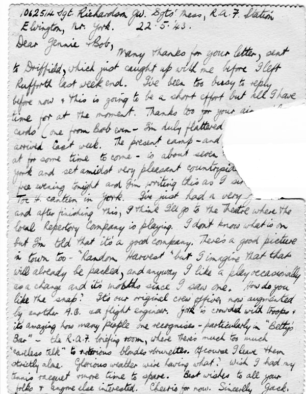 Letter from John Richardson May 1943